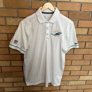 Miami Dolphins Nike Dri-Fit White Sideline Performance Polo Logo Patch Size M